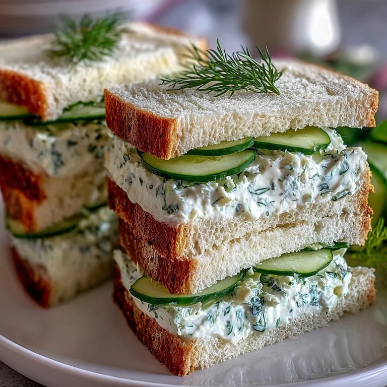 3. Delicate tea sandwiches filled with homemade Benedictine spread, featuring fresh herbs and cucumber, served chilled for an authentic Southern appetizer experience.