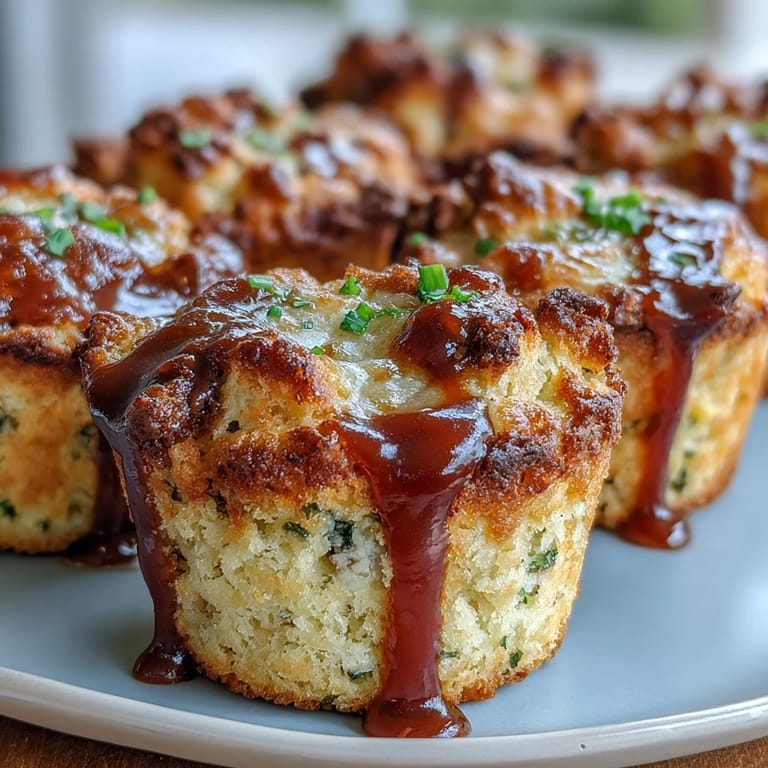 Golden cornbread muffins baked with barbecue sauce and cheddar, ideal as a savory side for BBQ meals.  