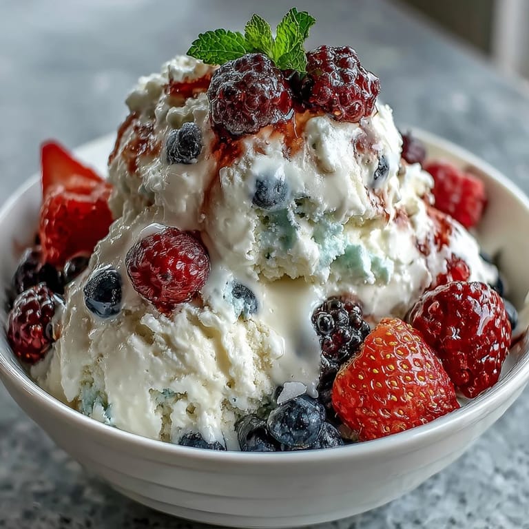 Sweet and tangy frozen yogurt berry bark, topped with fresh strawberries, blueberries, and raspberries.  