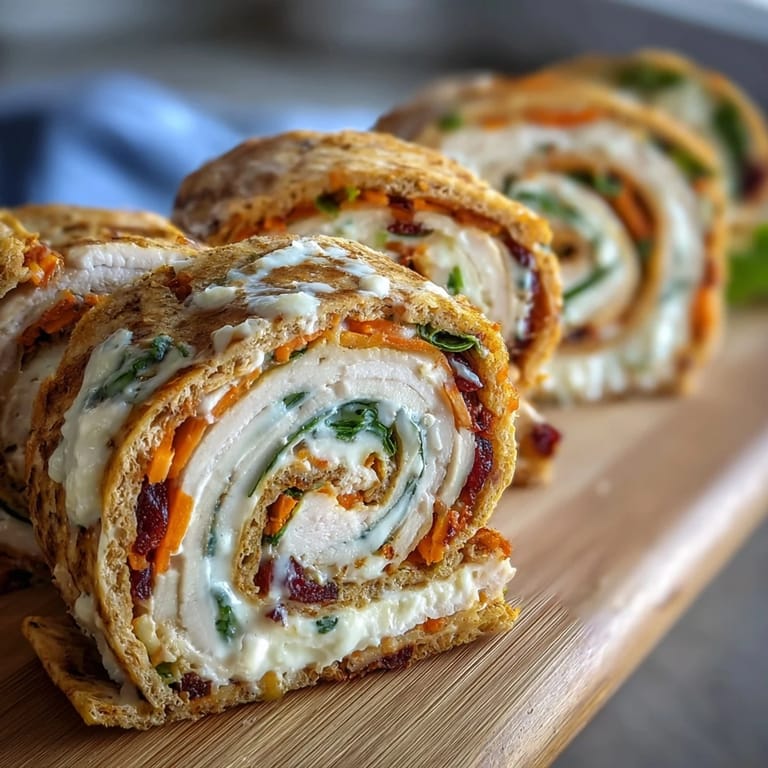 Bite-sized turkey and cheese pinwheels with crunchy veggies, served on a platter for an easy, colorful snack.