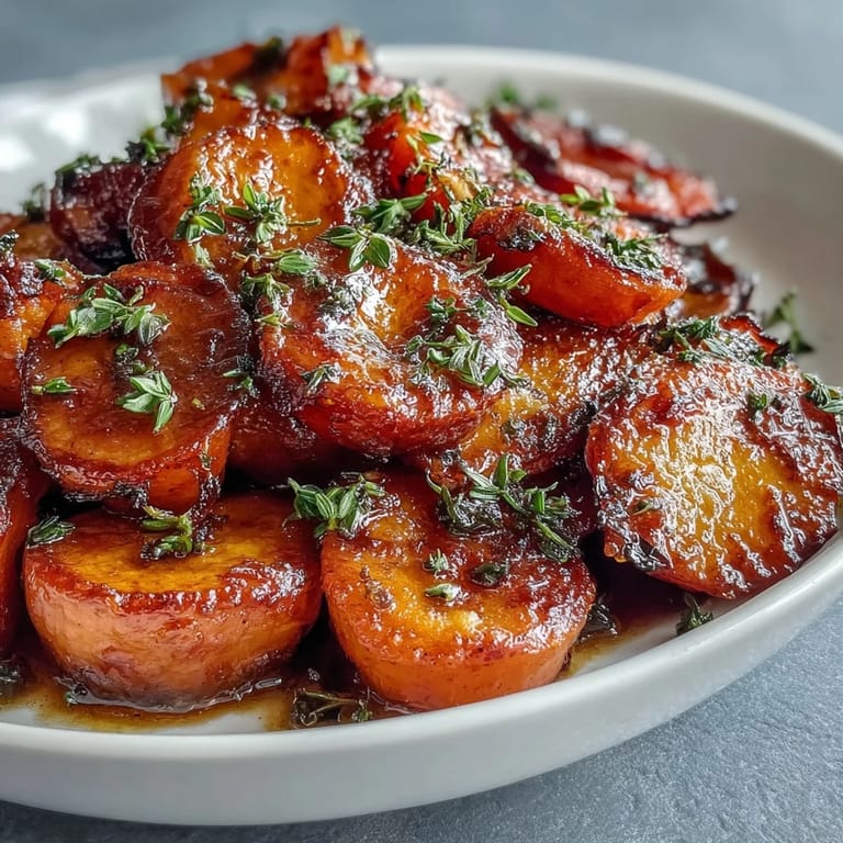 Glazed Honey Roasted Carrots and Parsnips with thyme, served as a sweet and savory side dish.  
