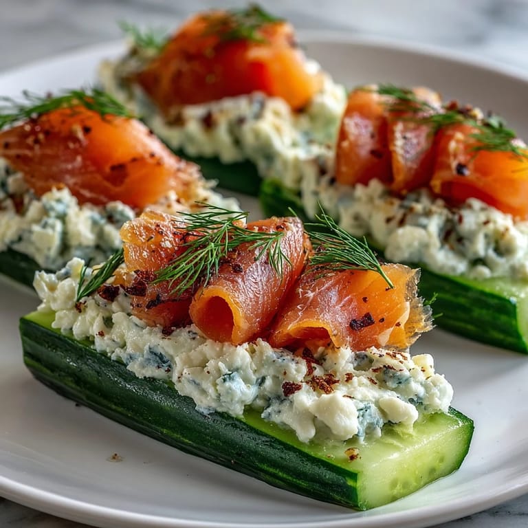 Cream cheese and smoked salmon cucumber bites garnished with capers and fresh dill, perfect for summer parties.