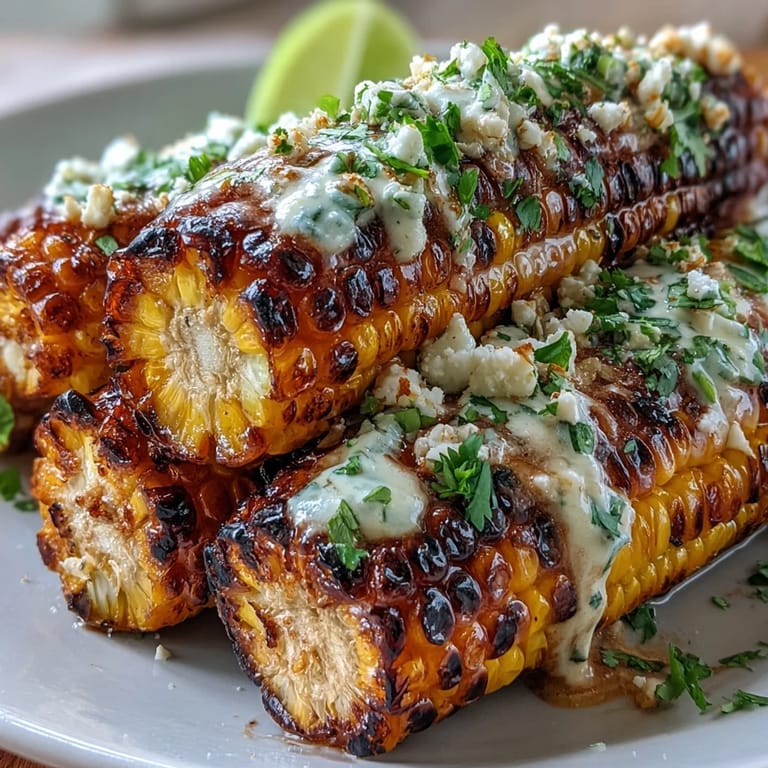 Smoky grilled corn slathered in tangy sauce, topped with Cotija cheese and fresh cilantro.