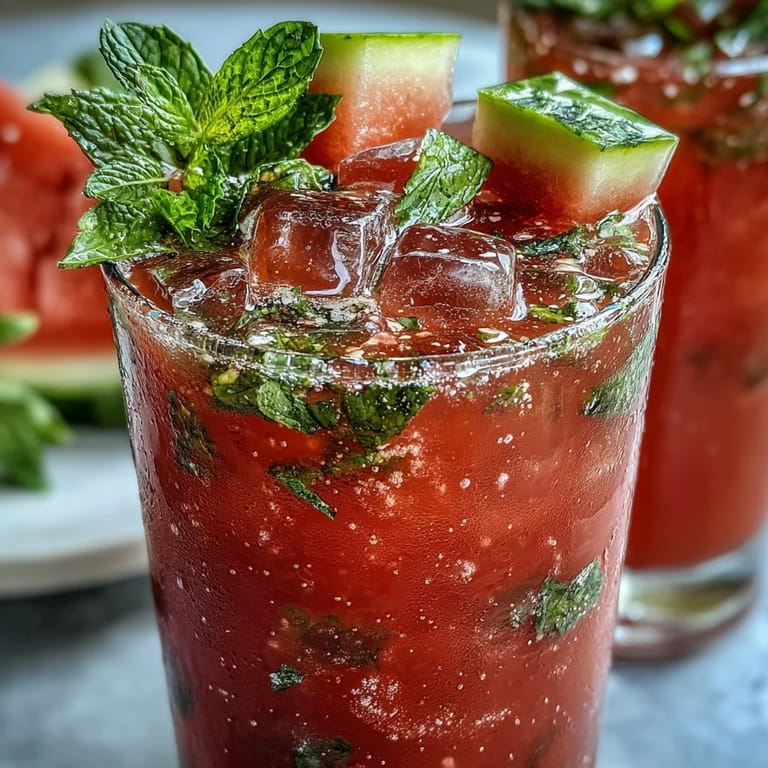 Refreshing watermelon mint lemonade in a clear pitcher, garnished with mint leaves and watermelon wedges, ideal for family gatherings.