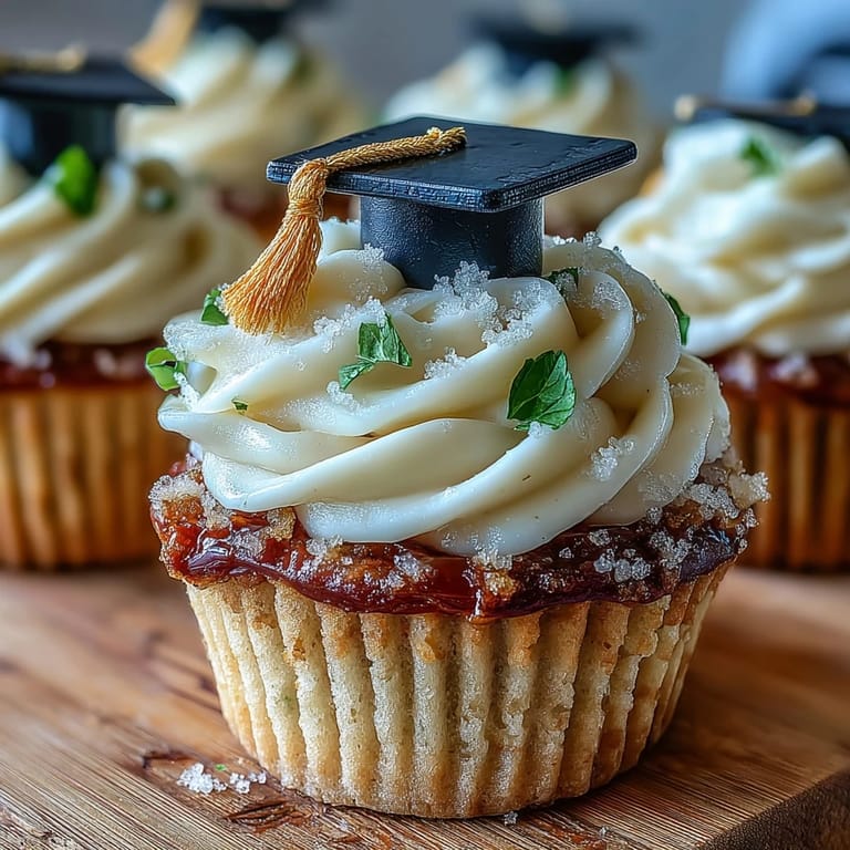 Celebrate graduation with these adorable cupcakes featuring smooth vanilla frosting and handmade fondant mortarboard toppers in black and yellow.
