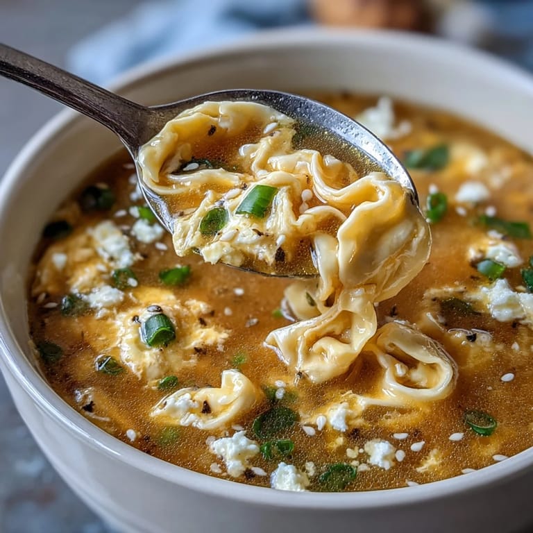 Aromatic homemade egg drop soup features soft egg ribbons in rich broth, garnished with sliced scallions for freshness.