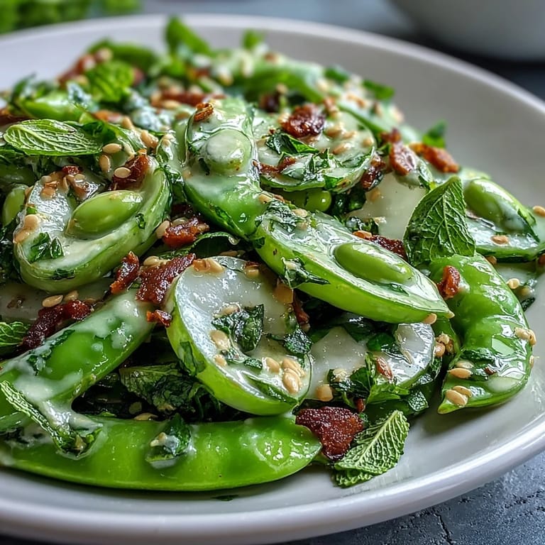 Fresh snap pea and radish salad with mint, parsley, and a rich tahini-lemon dressing—perfect for a light, healthy meal.