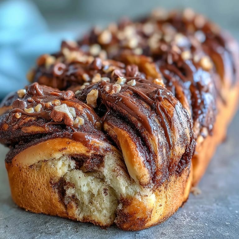 Soft, buttery brioche dough spiraled with creamy Nutella, baked to golden perfection and brushed with sweet syrup for a glossy, irresistible finish.