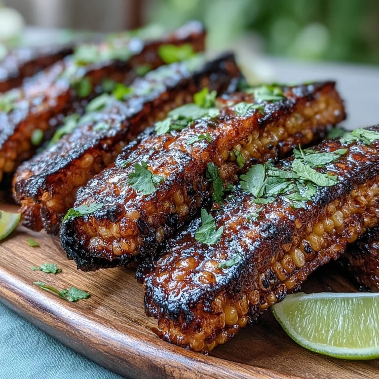 Bright and flavorful grilled corn ribs, dripping with herbaceous chili lime butter, ready to serve.