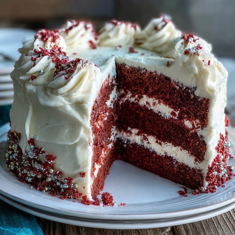 Moist, rich Juneteenth Red Velvet Cake, ready for festive celebration.