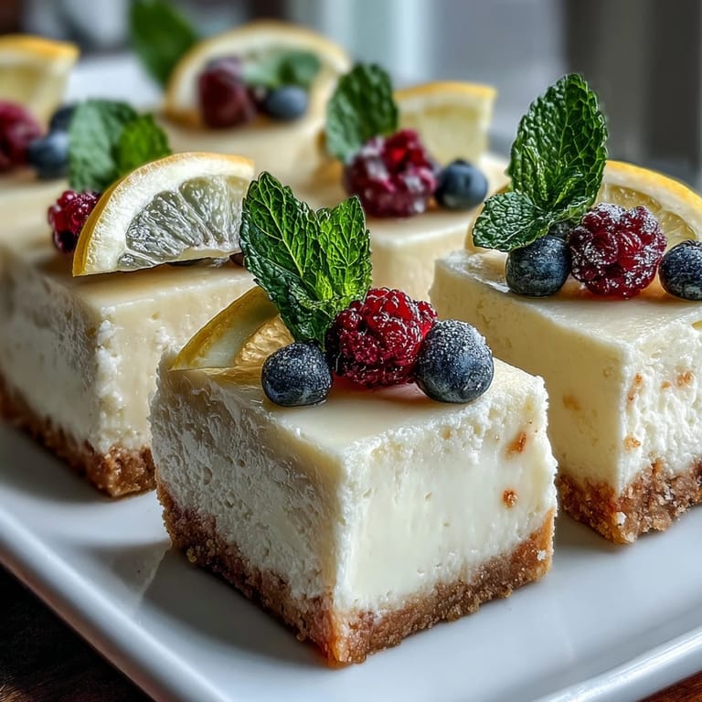 Tangy no-bake cheesecake bars, featuring smooth skyr and bright lemon flavor.
