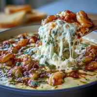 Creamy crawfish boil dip with cream cheese and bold Cajun spices, baked golden and bubbling, perfect for dipping crackers or toasted baguette slices.