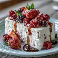 Creamy frozen yogurt bark studded with vibrant mixed berries, a refreshing summer snack or dessert.  