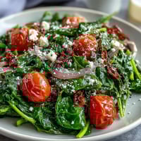 Bright dandelion greens salad with lemon vinaigrette, cherry tomatoes, and Parmesan shavings for a refreshing, tangy bite.