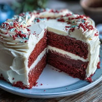 Vibrant Juneteenth Red Velvet Cake with fluffy cream cheese frosting.